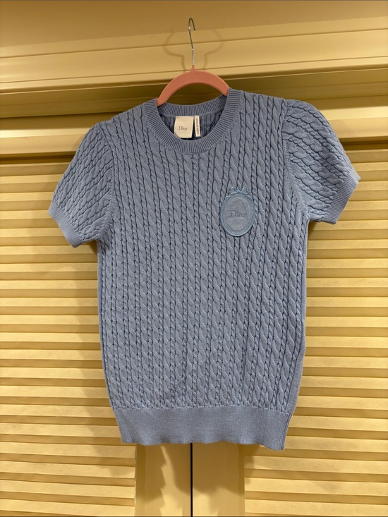 Dior Sweaters - NWOT Dior Powder Blue Cable-Knit Short Sleeve Sweater, Size 40